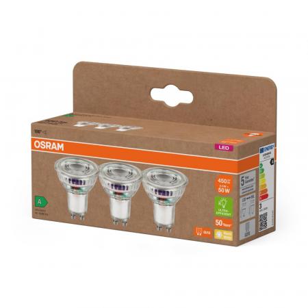 3er Set OSRAM GU10 LED Strahler besonders effizient 100 ° 2,5W wie 50W 2700K warmweißes Licht